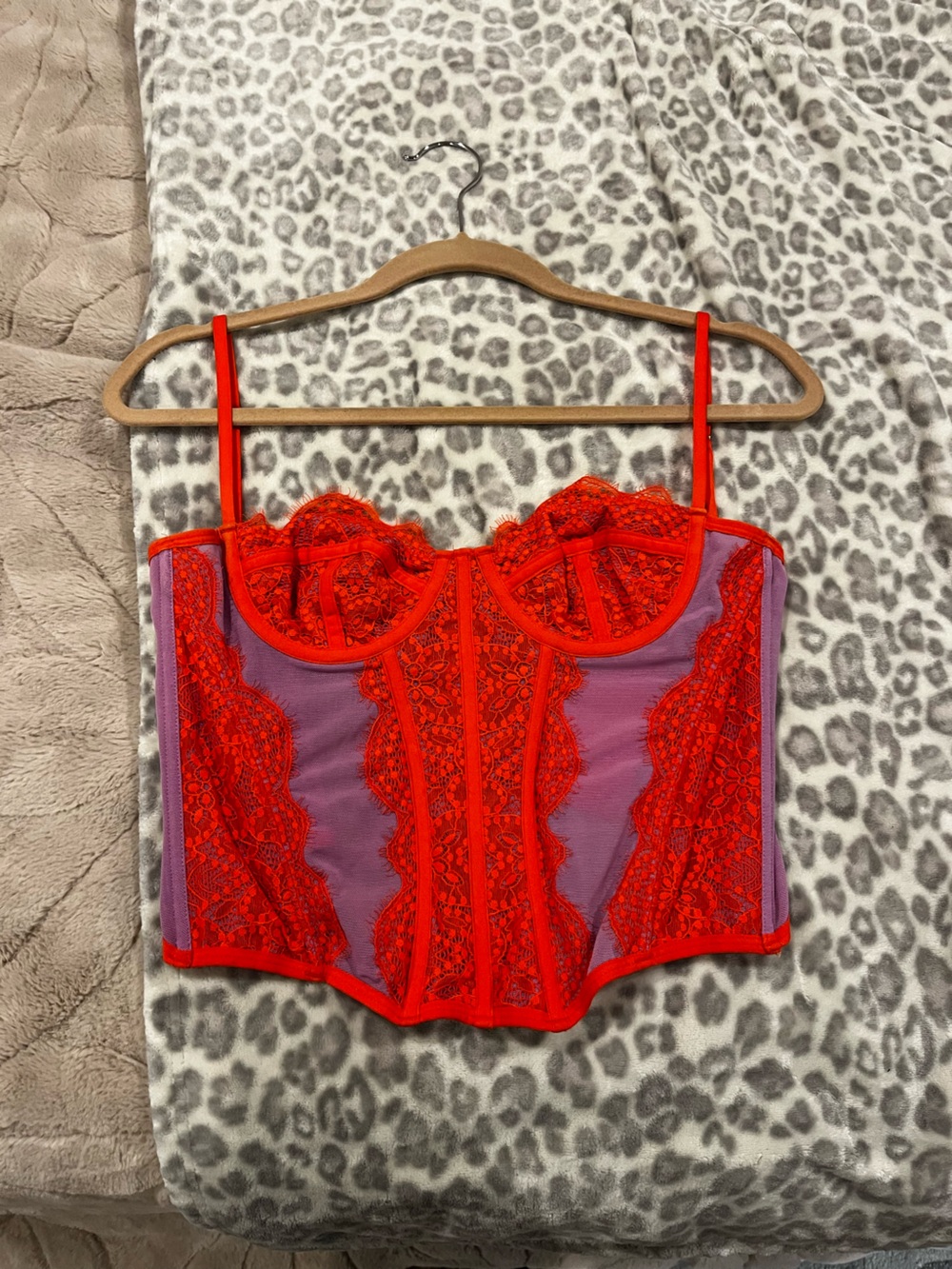 Urban Outfitters Red Lace Bustier with Purple Panels